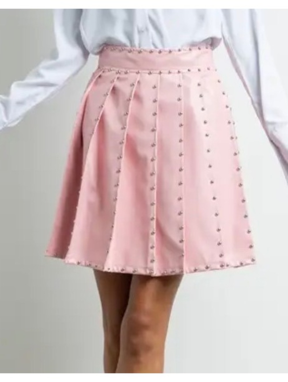 Kiwi Vegan Leather Pleated Studded Mini Skirt